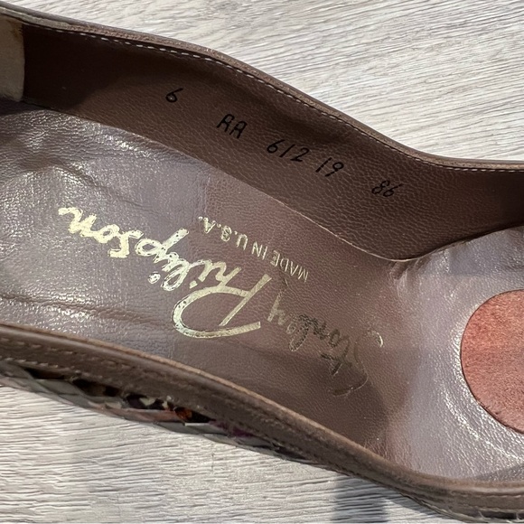 STANLEY PHILIPSON Heels Pumps Leather Snakeskin Taupe WavySide Detail 6AAVintage - Picture 10 of 12